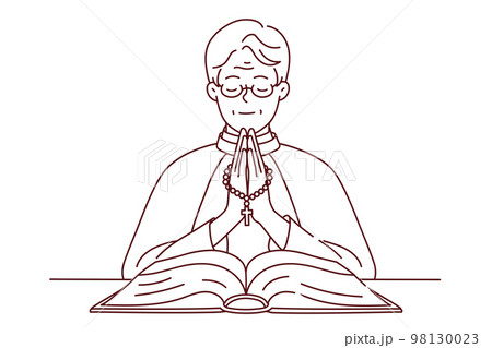 Pastor with rosary praying in church  98130023