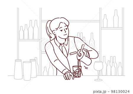 Female bartender making cocktail at bar 98130024