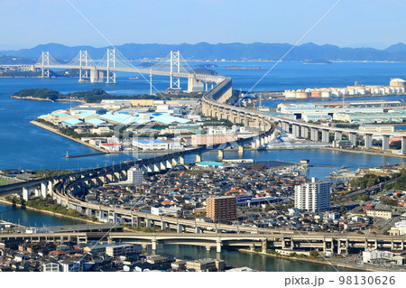 【香川県】晴天の青ノ山展望台から見た瀬戸大橋（全景） 98130626