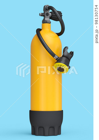 Orange diving tank full oxygen for snorkeling isolated on a blue background Orange diving tank full oxygen for snorkeling isolated on a blue background 98130754