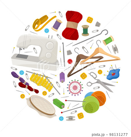 Sewing and Knitting Workshop Round Composition Design with Equipment Vector Template Sewing and Knitting Workshop Round Composition Design with Equipment Vector Template 98131277