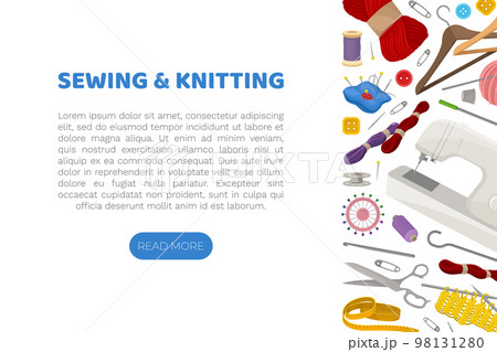 Sewing and Knitting Workshop Banner Design with Equipment Vector Template Sewing and Knitting Workshop Banner Design with Equipment Vector Template 98131280