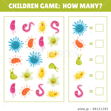 Children Game Paper Sheet with Funny Germs and Bacteria with Cute Face Vector Template 98131285