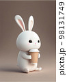 mockup of a cartoonish rabbit holding coffee mug on brown background 98131749