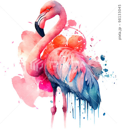 Watercolor pink flamingo isolated on white. Vector Illustration. EPS10 98133045