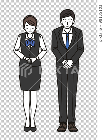 一男一女在窗前鞠躬 一男一女在窗前鞠躬 98135103