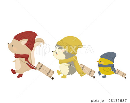 旅行に行く動物のイラスト　線なし 98135687