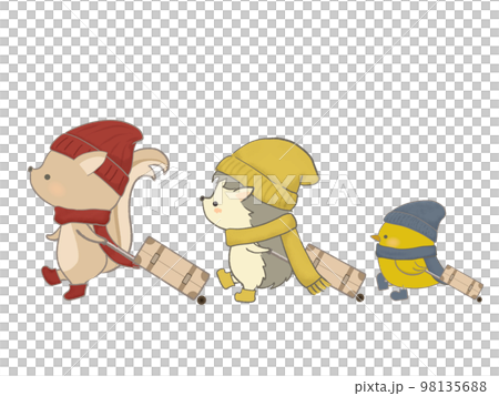 Illustration of animals going on a trip with lines Illustration of animals going on a trip with lines 98135688