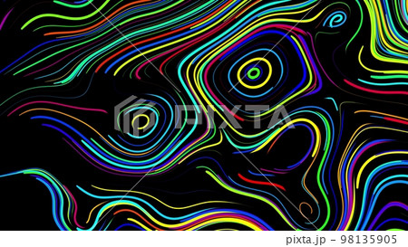 Abstract creative bg with curled lines like trails of different colors. Lines form swirling pattern like curle noise. Abstract 3d bright creative festive background. 3d render Abstract creative bg with curled lines like trails of different colors. Lines form swirling pattern like curle noise. Abstract 3d bright creative festive background. 3d render 98135905