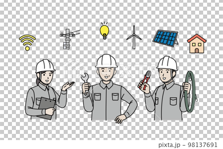 Electrician Contractor Illustration of men and women wearing work clothes 98137691