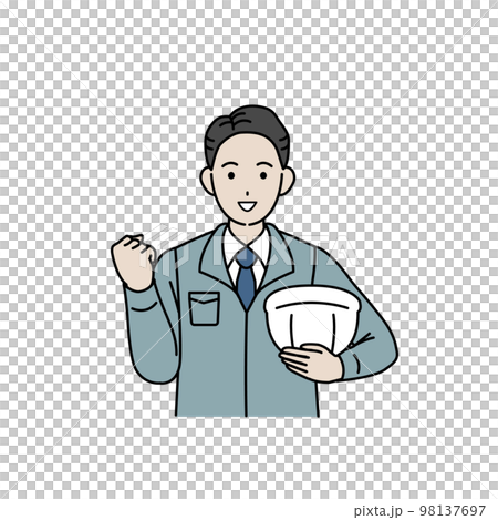 ガッツポーズをする現場監督、建築士の男性 98137697