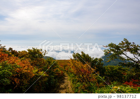 栗駒山の中央コースから望む紅葉と雲海(宮城県) 栗駒山の中央コースから望む紅葉と雲海(宮城県) 98137712
