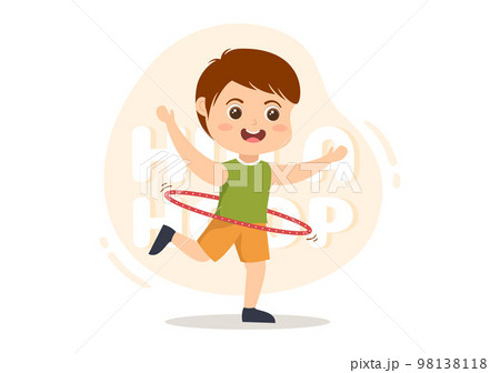 Hula Hoop Illustration with Kids Exercising Playing Hula Hoops and Fitness Training in Sports Activity Flat Cartoon Hand Drawn Templates 98138118