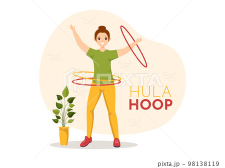 Hula Hoop Illustration with People Exercising Playing Hula Hoops and Fitness Training in Sports Activity Flat Cartoon Hand Drawn Templates 98138119