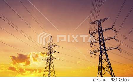 silhouette of high voltage electrical pole structure silhouette of high voltage electrical pole structure 98138657