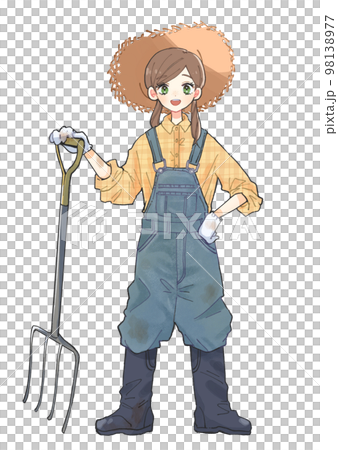 戴著帽子在牧場工作的奶農女孩 戴著帽子在牧場工作的奶農女孩 98138977
