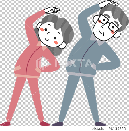 高級女人和高級男人伸展身體一側 高級女人和高級男人伸展身體一側 98139253