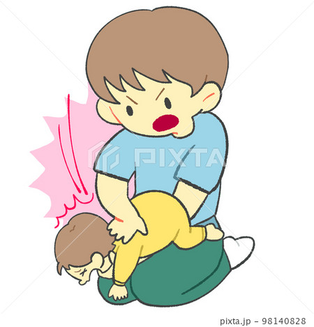 喉に詰まらせた赤ちゃんを応急手当をするお父さん(背部叩打法) 喉に詰まらせた赤ちゃんを応急手当をするお父さん(背部叩打法) 98140828