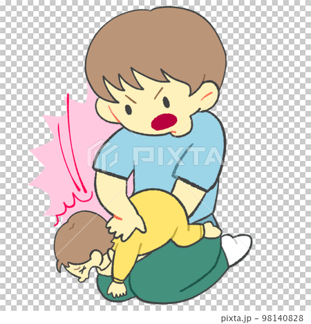 喉に詰まらせた赤ちゃんを応急手当をするお父さん(背部叩打法) 喉に詰まらせた赤ちゃんを応急手当をするお父さん(背部叩打法) 98140828