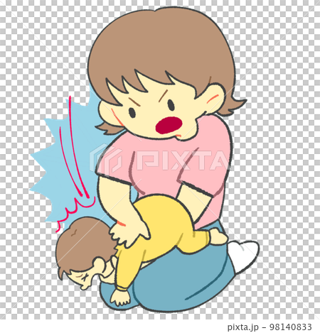 A mother giving first aid to a choked baby (back blow method) 98140833