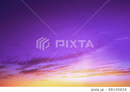 Morning Bright Dramatic Sunrise In Pink Colours. Bright Dramatic Sky In Violet Colours. Unusual Abstract Toned Sky. Amazing Natural Bright Dramatic Sky In Different Colours During Sunset Sunrise Time 98140838