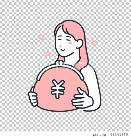 A simple vector illustration material of a young woman who accumulates savings 98141579