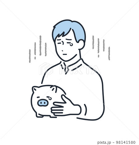 貯金が少ない若い男性のシンプルなベクターイラスト素材 98141580