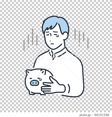 貯金が少ない若い男性のシンプルなベクターイラスト素材 98141580