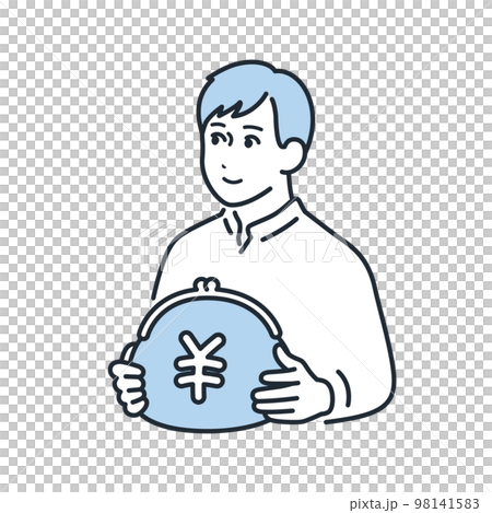笑顔で財布を持つ若い男性のシンプルなベクターイラスト素材 98141583