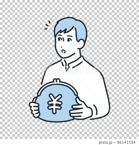 財布を持つ若い男性のシンプルなベクターイラスト素材 98141584