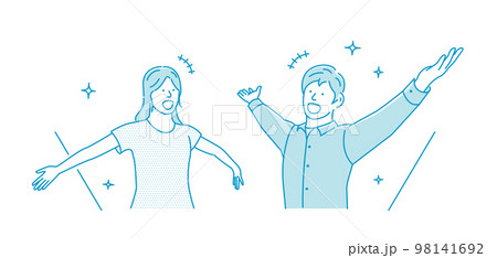 両手を広げる若い男女 (上半身) ベクターイラスト (喜び・ハッピー・ポシティブ) 98141692