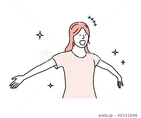 両手を広げる若い女性 (上半身) ベクターイラスト (喜び・ハッピー・ポシティブ) 両手を広げる若い女性 (上半身) ベクターイラスト (喜び・ハッピー・ポシティブ) 98141696