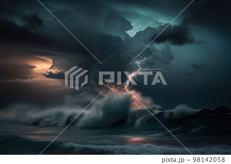 storm over the sea. Generative AI storm over the sea. Generative AI 98142058