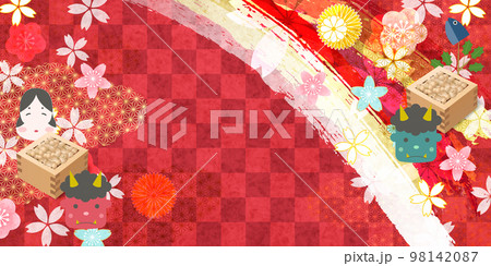 節分 豆まき 花 背景 節分 豆まき 花 背景 98142087