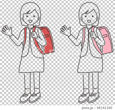 A set of elementary school students carrying school bags A set of elementary school students carrying school bags 98142160