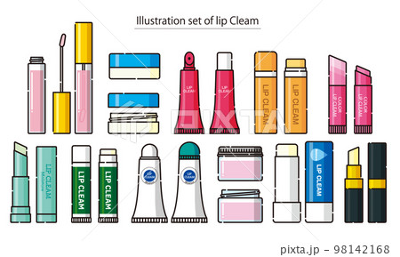 おしゃれで可愛いリップクリームのイラストセット おしゃれで可愛いリップクリームのイラストセット 98142168