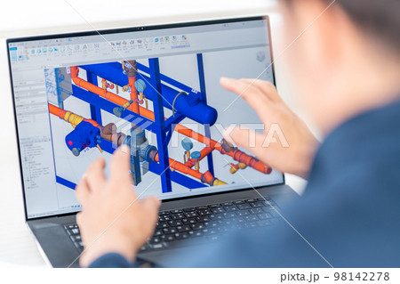 三次元CAD　立体的　3DCG　建築設備設計　温水監視制御モジュール　ビジネスマン 98142278