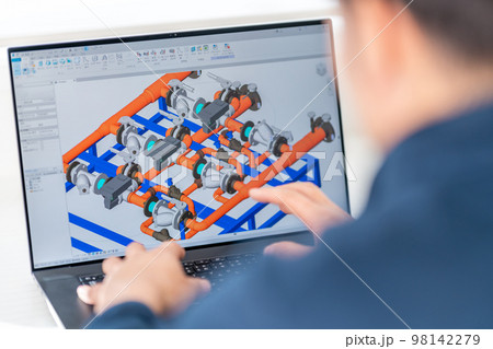 三次元CAD　立体的　3DCG　建築設備設計　温水監視制御モジュール　ビジネスマン 98142279