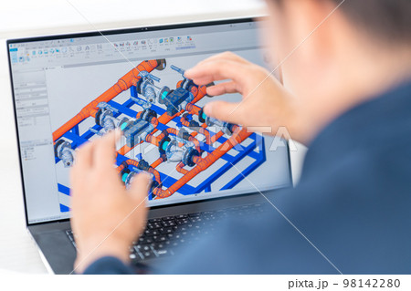 三次元CAD　立体的　3DCG　建築設備設計　温水監視制御モジュール　ビジネスマン 98142280