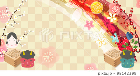 節分　豆まき　花　背景 98142399