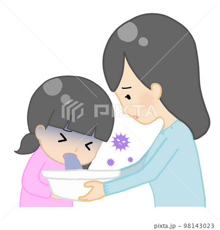 嘔吐している子どもを看病するママ 98143023