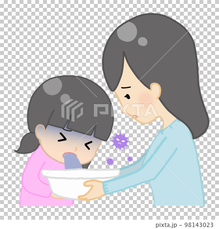 嘔吐している子どもを看病するママ 98143023
