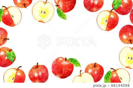 赤いりんごの背景　フルーツの手描き水彩イラスト素材 98144098
