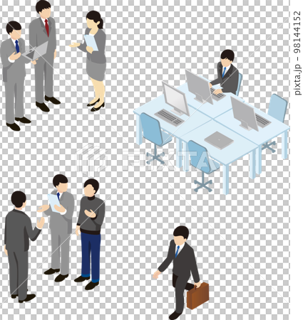 ビジネス　アイソメトリック　オフィス　会社　男性　女性　人物　イラスト素材セット 98144152