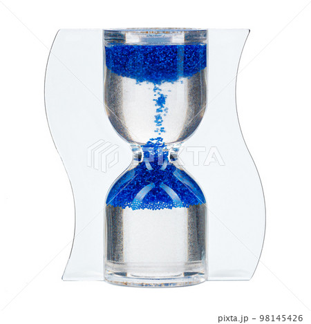 Blue hourglass isolated on white background close up 98145426