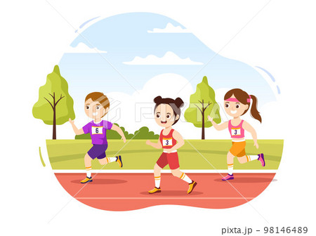 Marathon Race Illustration with Kids Running, Jogging Sport Tournament and Run to Reach the Finish Line in Flat Cartoon Hand Drawn Template Marathon Race Illustration with Kids Running, Jogging Sport Tournament and Run to Reach the Finish Line in Flat Cartoon Hand Drawn Template 98146489