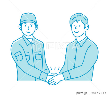 両手で握手する男性作業員と若い男性 ベクターイラスト (サポート・アフターサービス) 98147243