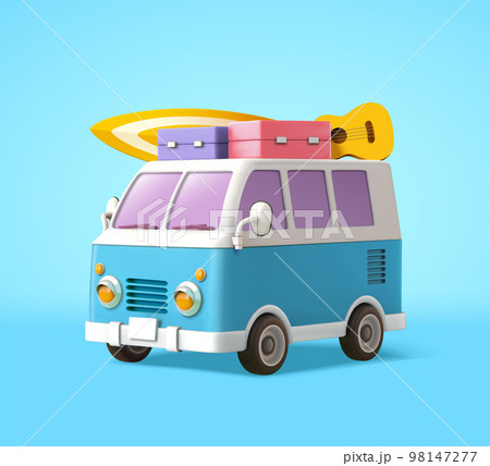 3D cartoon van with luggage 3D cartoon van with luggage 98147277