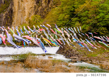 宮城　材木岩の鯉のぼり 98147396