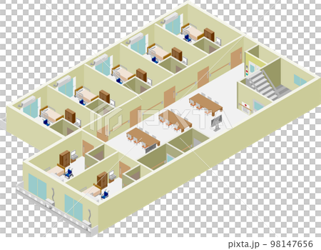 Isometric nursing home floor illustration 98147656
